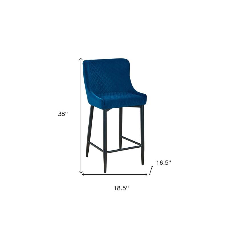 HomeRoots Set of Two 26" Blue and Black Velvet and Metal Low Back Counter Height Bar Chairs