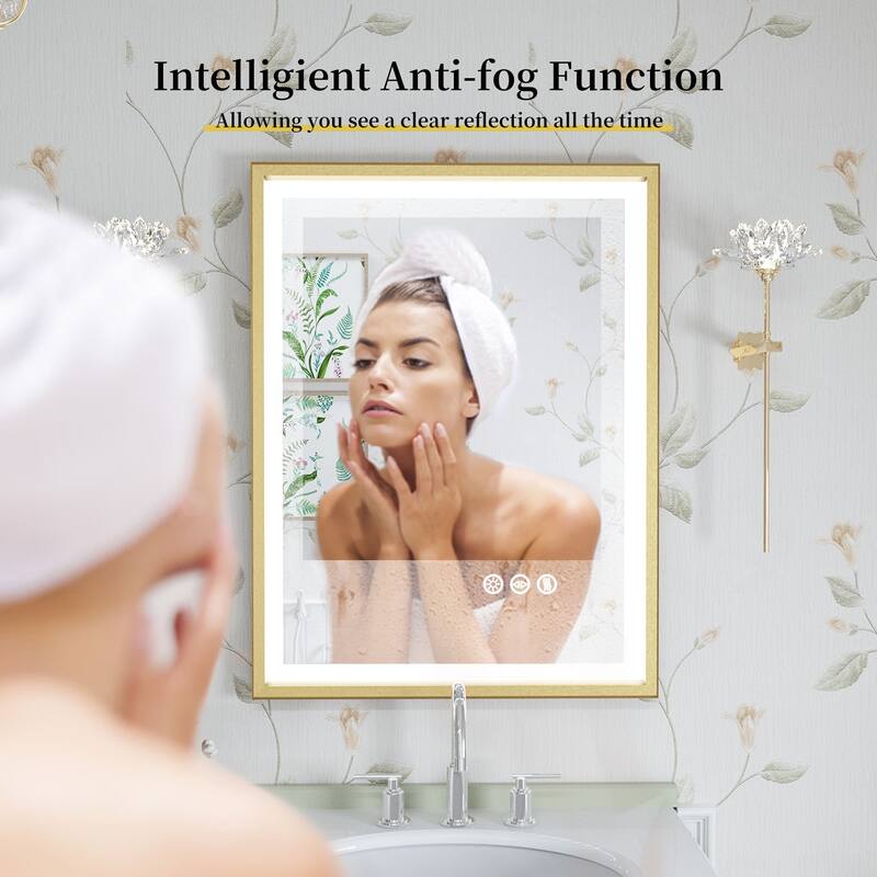 LED Bathroom Mirror Aluminum Framed Anti-Fog Stepless Dimmable Memory