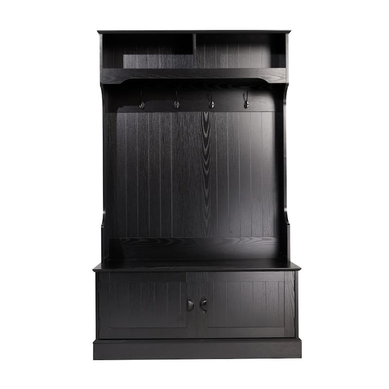 4 Hook Hallway Tree with Storage Bench and Upper Cubbies