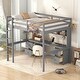 preview thumbnail 4 of 15, Full Size Loft Bed with Desk and 4 Drawers, Wood Guardrail Bed with Bedside Tray Multiple Storage Design, Charging Station
