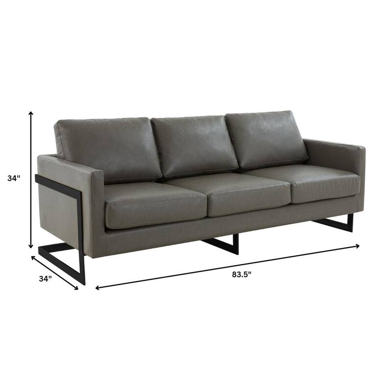 Lincoln Modern Minimalist Leather 3-Seater Sofa Couch w Removable Cushions in Stainless Steel Base for Living Room Bedroom