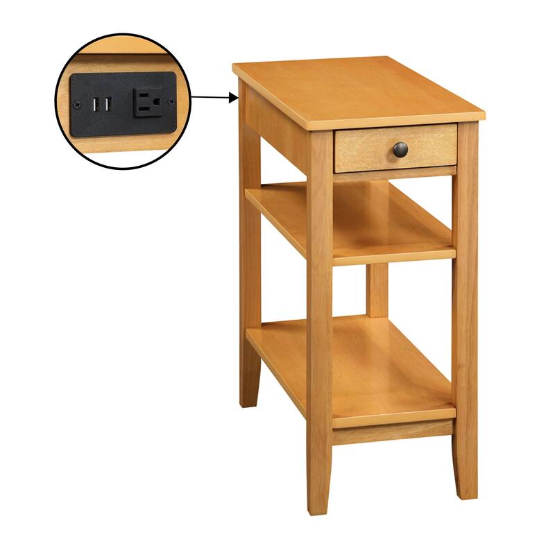 Convenience Concepts American Heritage 1 Drawer Chairside End Table with Charging Station and Shelves - Natural