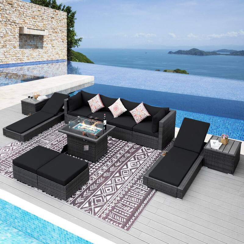 FINCATI 11 Pieces Patio Furniture Set Outdoor Sectional Sofa with Firepit Table