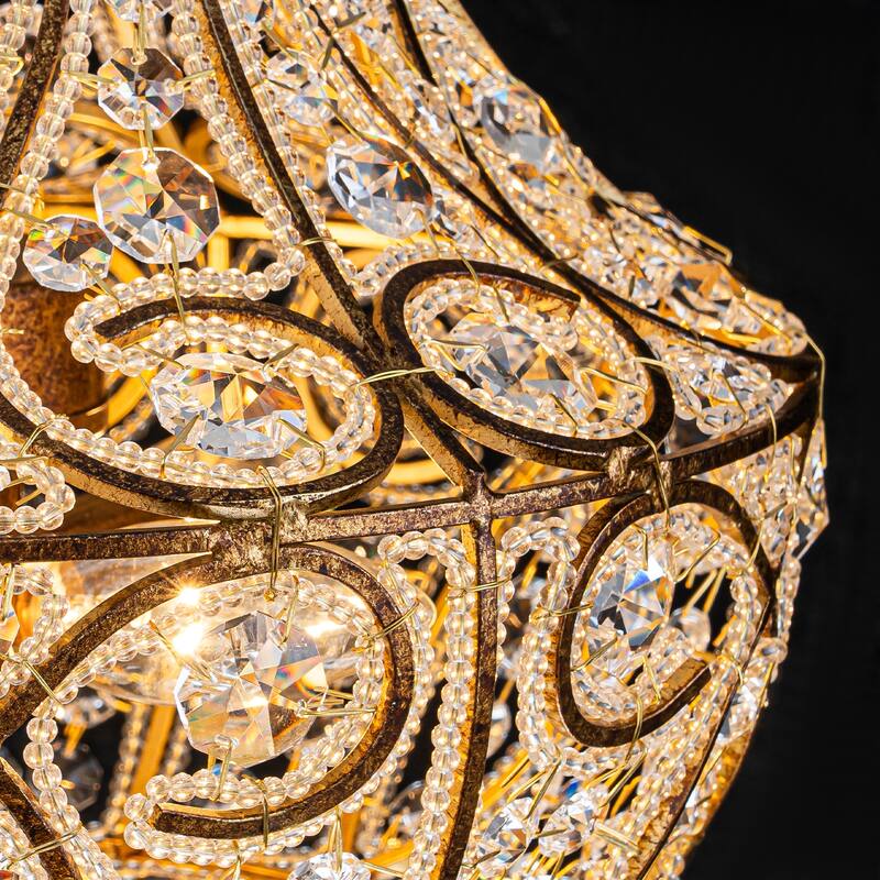 Vintage Glam 4-Light Antique Brass Crystal Chandelier - Antique Brass