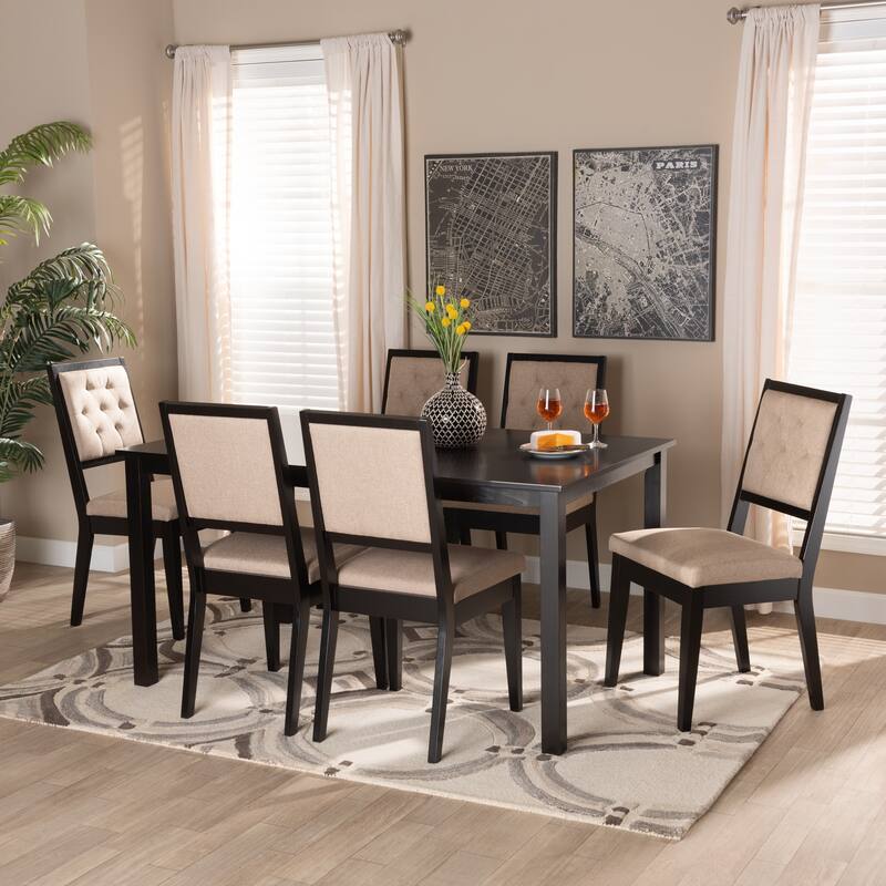 Suvi Modern and Contemporary Oak Wood Dining Set - Sand/Dark Brown