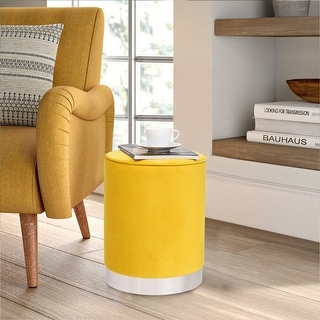Adeco Round Ottoman Footstool Velvet Padded Vanity Stool Silver Trim