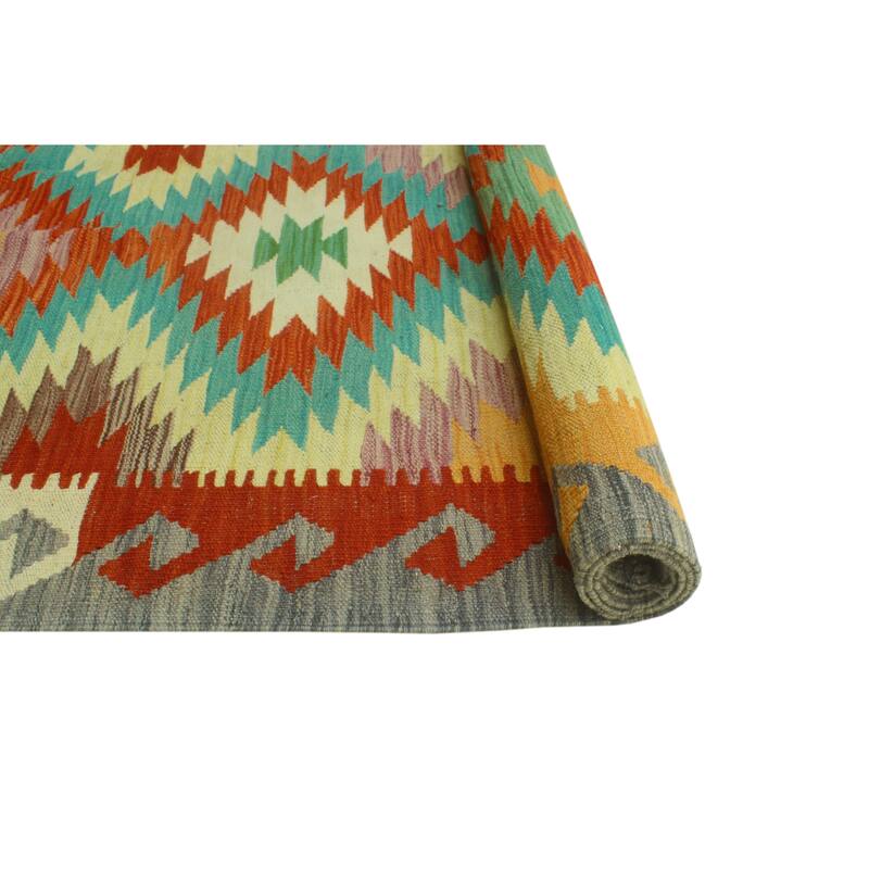 Sangat Flatweave Enit Red/Blue Rug - 4'3" x 6'1"