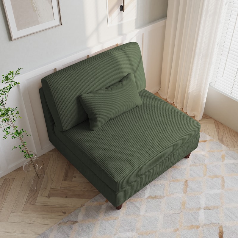 Corduroy Accent Chair with Ottoman Modular Couch Sectional Sofa