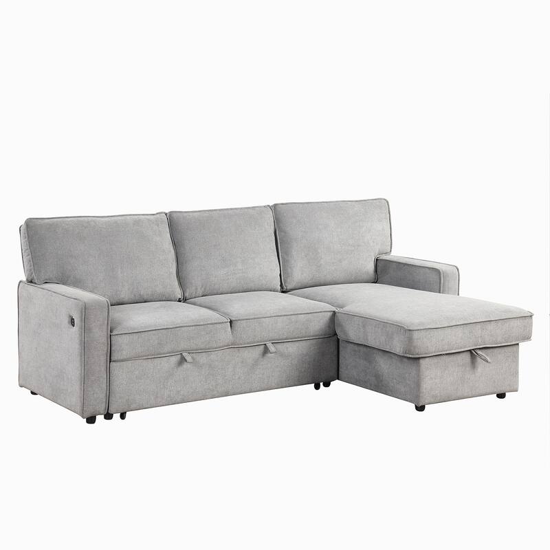 Sleeper Sectional Sofa with Storage Space,USB port,2 cup holders on Back Cushions
