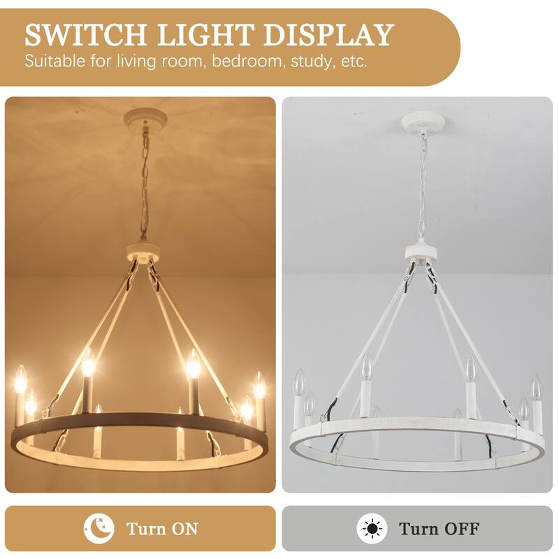 8-Light Candlestick Wagon Wheel Chandelier Linear Chandelier Lighting for Kitchen Island