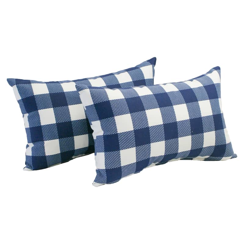 19-inch by 11-inch Outdoor Lumbar Throw Pillow (Set of 2) - Set of 2 - Blue Plaid