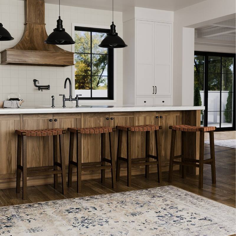 Maven Lane Noah Backless Kitchen Dining Stool with Vegan Leather