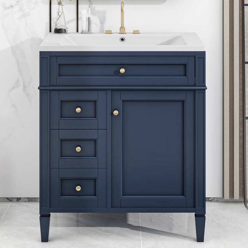 30''/36'' Bathroom Vanity with Top Sink, Modern Bathroom Storage Cabinet with 2 Drawers, a Tip-out Drawer & Adjustable Shelf
