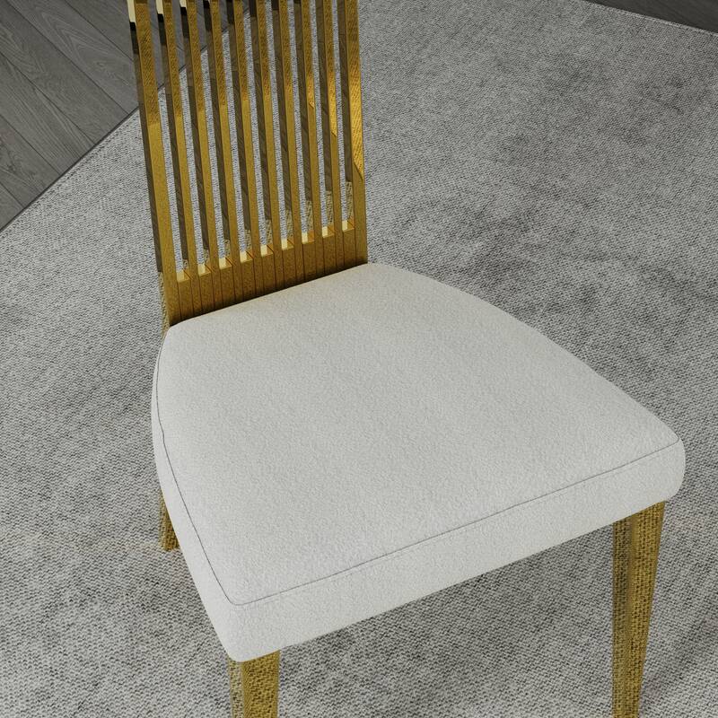 Faux Mable Dining Table Set with White Boucle and High Back Chairs
