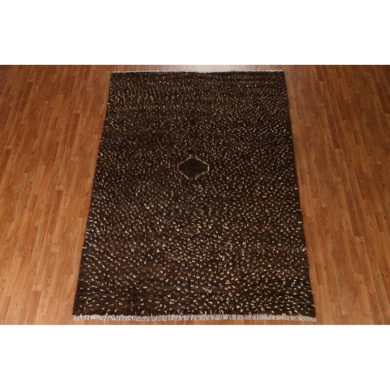 Hand Knotted Oriental 100% Wool Carpet Modern Tribal Brown Moroccan Area Rug - 9' 3'' X 6' 9''