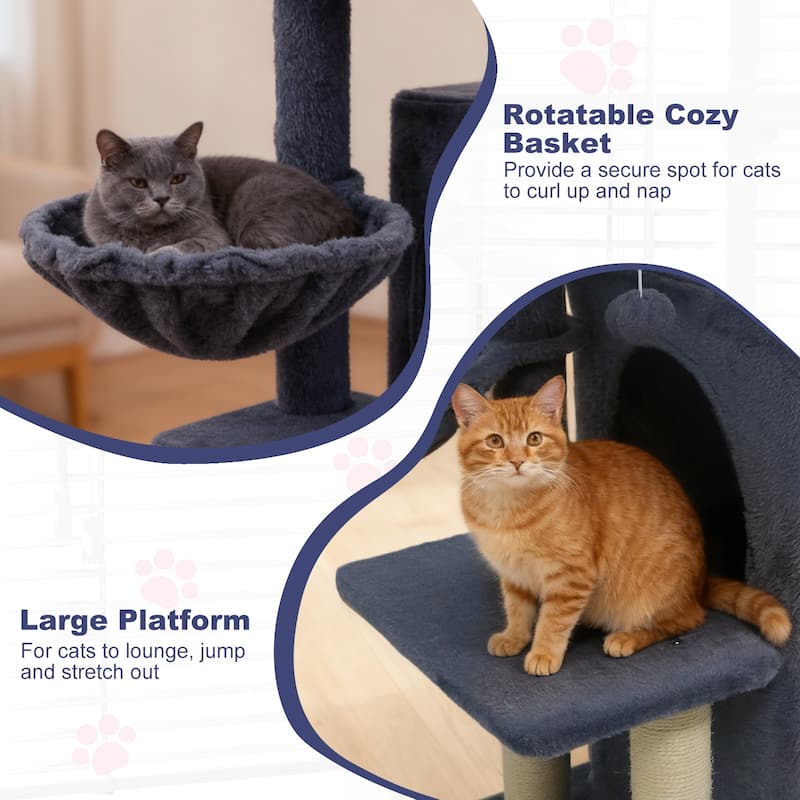 Gymax 33.5'' Cat Tree w/ 2-Tier Condo Padded Plush Top Perch Sisal