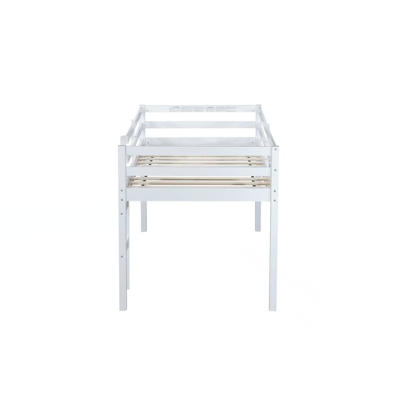 Solid Wooden, Rubber Wooden Twin Loft Bed with Ladder, Bed Platform of Strengthened Slats