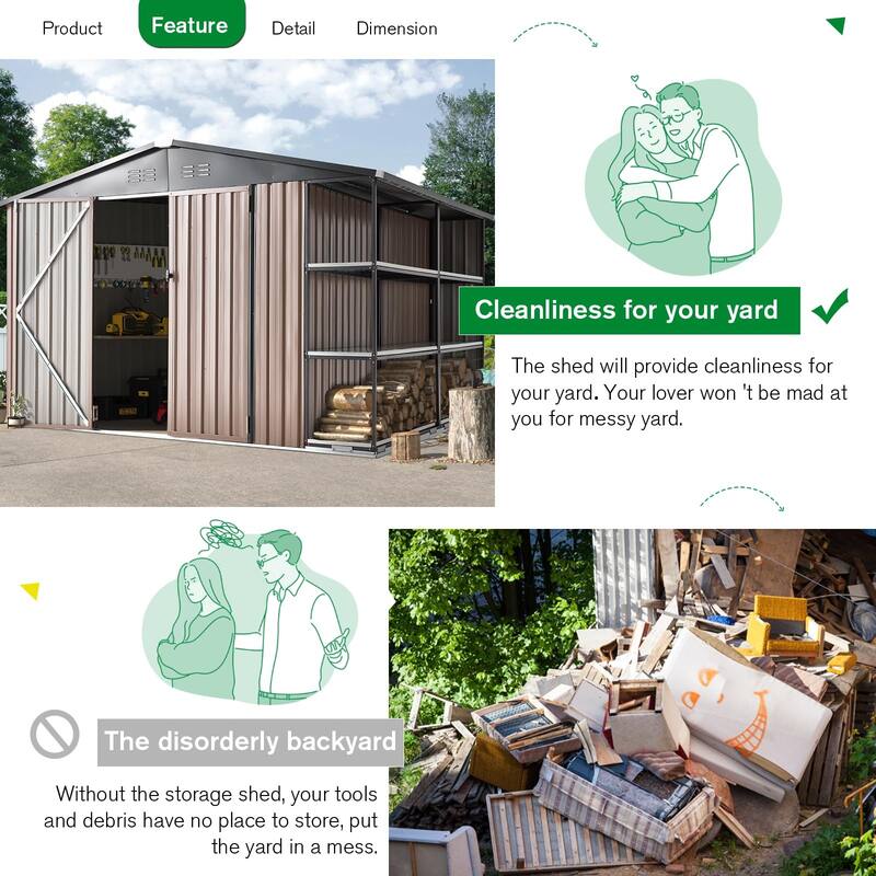 AECOJOYOutdoor Metal Storage Shed with Rack Utility Shed w/ Shelves
