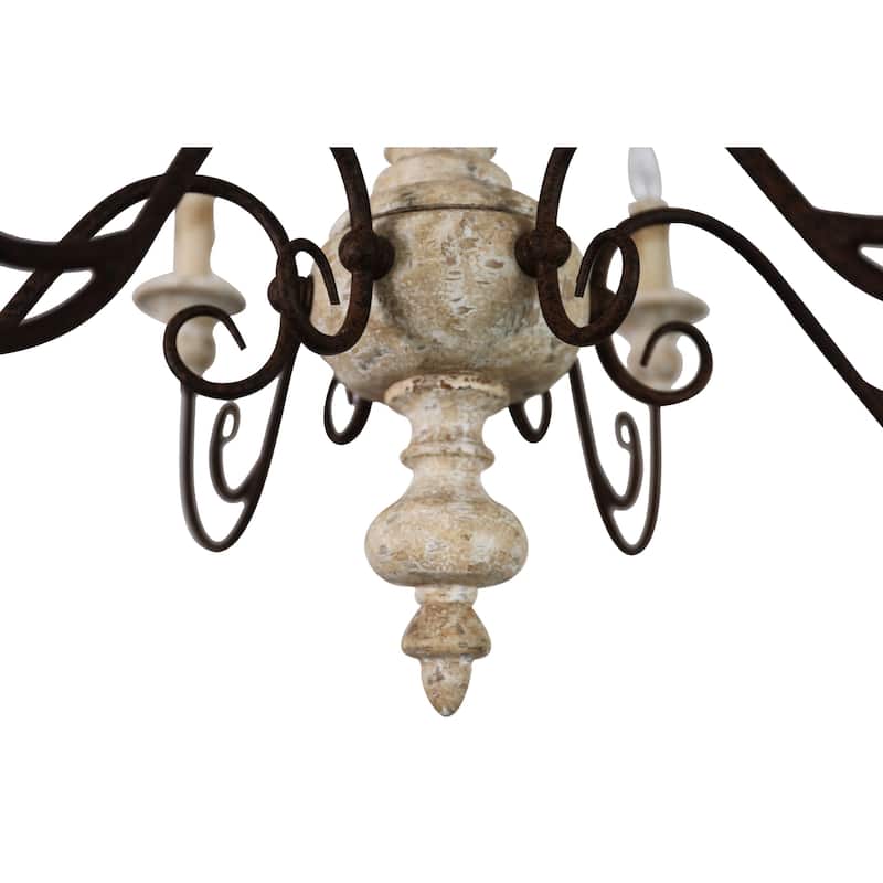 6-Light Distressed Candlestick Wooden Vintage French Country Chandelier ...