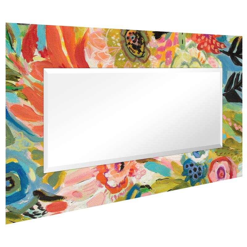 "Secret Garden Floral III" 72"x36" Rectangular Beveled Leaner Mirror on Free Floating Reverse Printed Tempered Art Glass