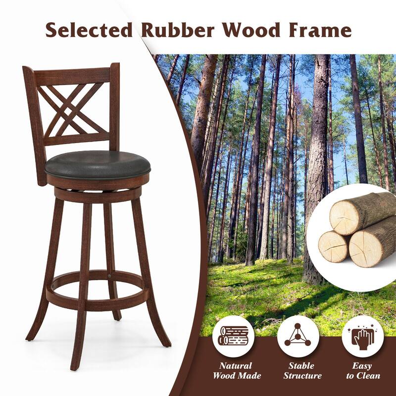 360° Swivel Upholstered Barstools Set of 2 with Back and Footrest