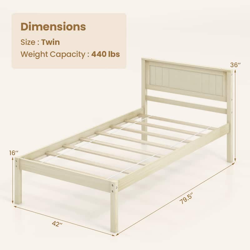 Costway Full/Queen/Twin Size Wooden Platform Bed Frame with Headboard