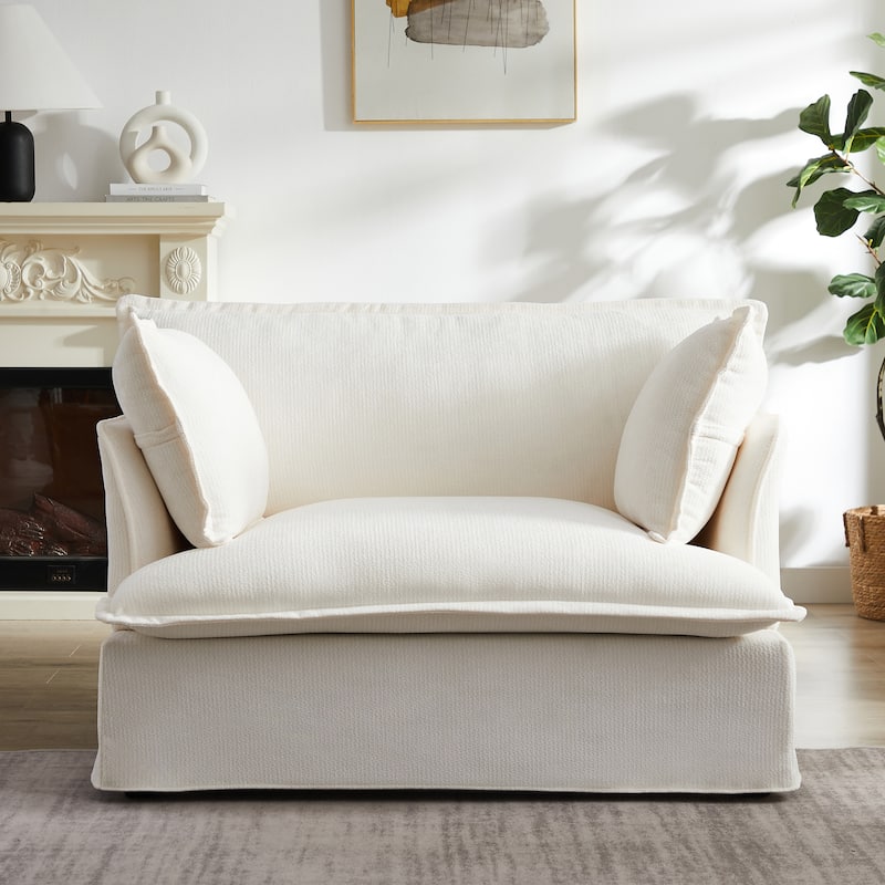 47.2" Oversized Single Sofa Chair Accent Chair with Charging Ports, Chenille Armchair Lounge Chair for Living Room Apartment - White