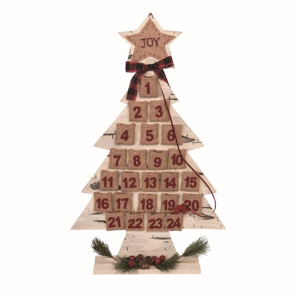 Transpac Wood 23.25 in. Multicolor Christmas Joy Holly Advent Tree - Multi