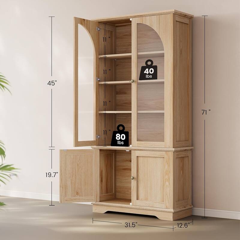 Tall Arched Cabinet Bookcase with storage Bookshelf 2 Door