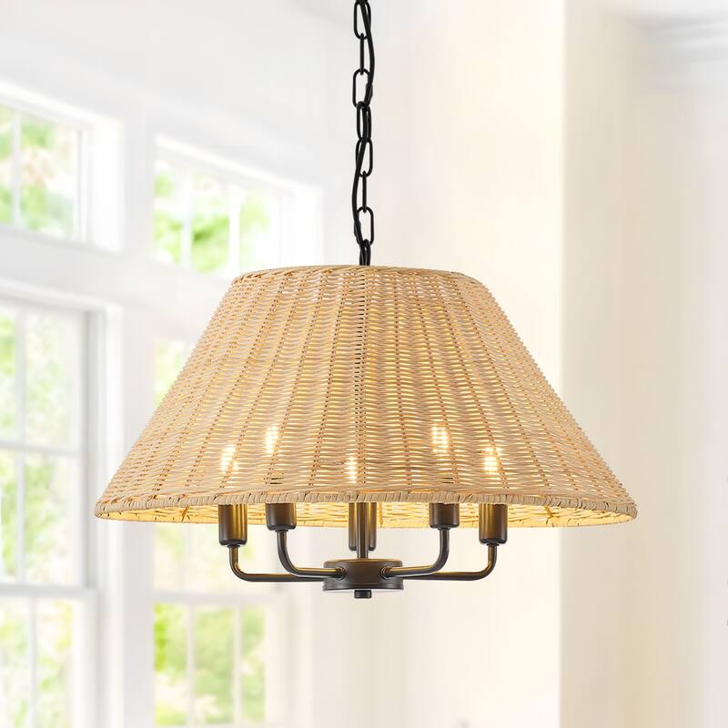 Starsky 5-Light Handwoven Natural Rattan Drum Chandelier - 5-Light