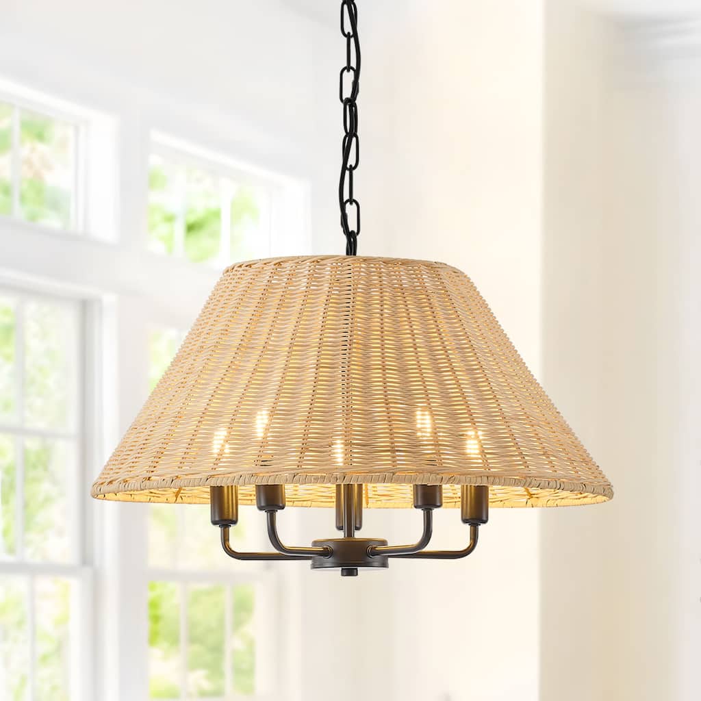 Starsky 5-Light Handwoven Natural Rattan Drum Chandelier