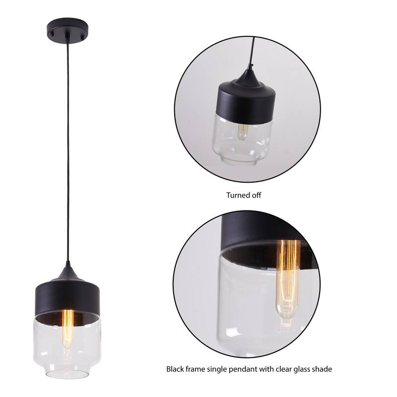 1-Light Matte Black Pendant With A Clear Glass Shade
