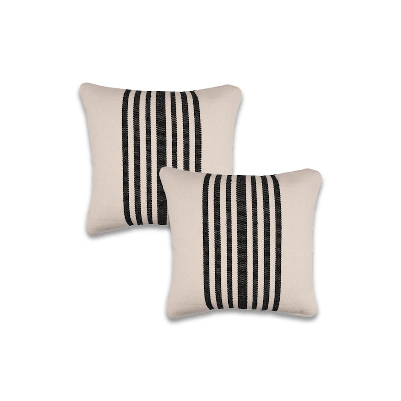 Handwoven Reversible Striped Throw Pillows - 22" - White and Black - Set of 2