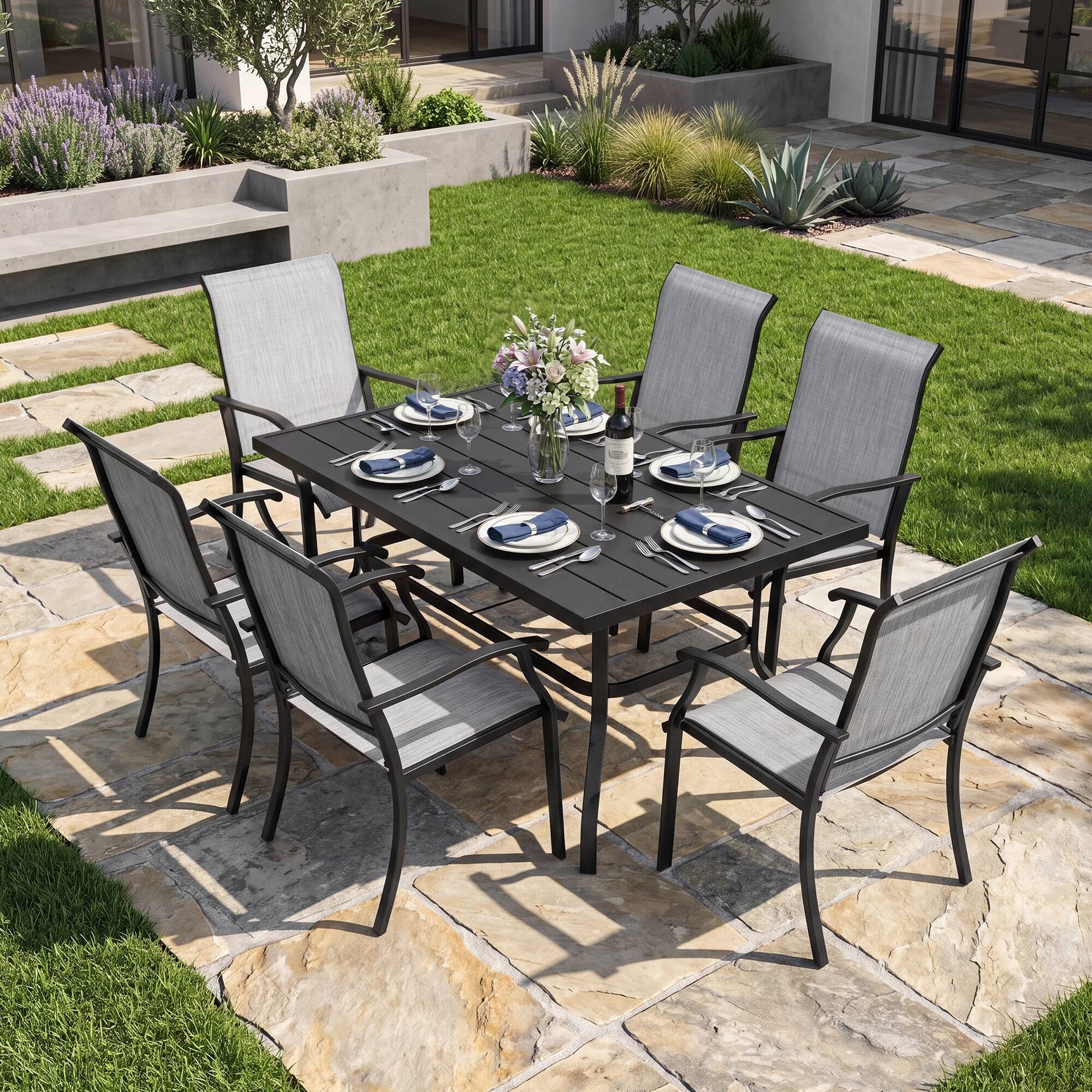グレーヌ アン セット Nuu Garden Outdoor 7-Piece Dining Set, Textilene Fabric, Powder