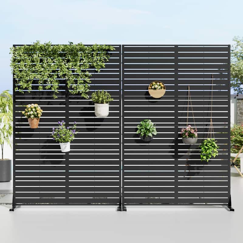 Outdoor Privacy Screen with Stand for Patio Garden Metal Fence Set of 2 - Black - 72"x47"