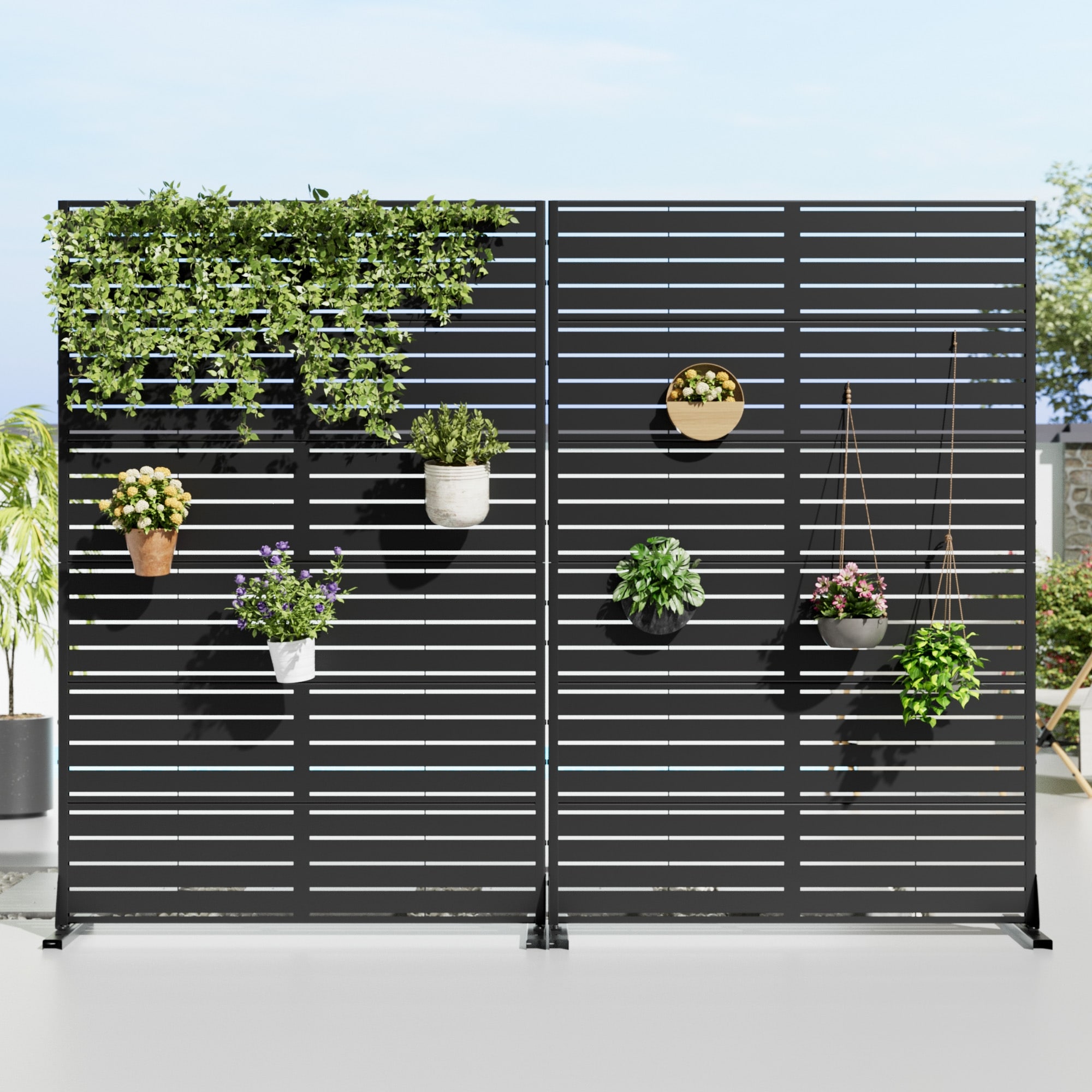 Outdoor Privacy Screen with Stand for Patio Garden Metal Fence Set of 2