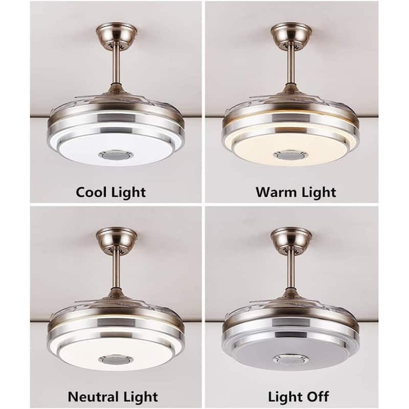 Modern Ceiling Light with Fans Remote Control, 4 Retractable Blades