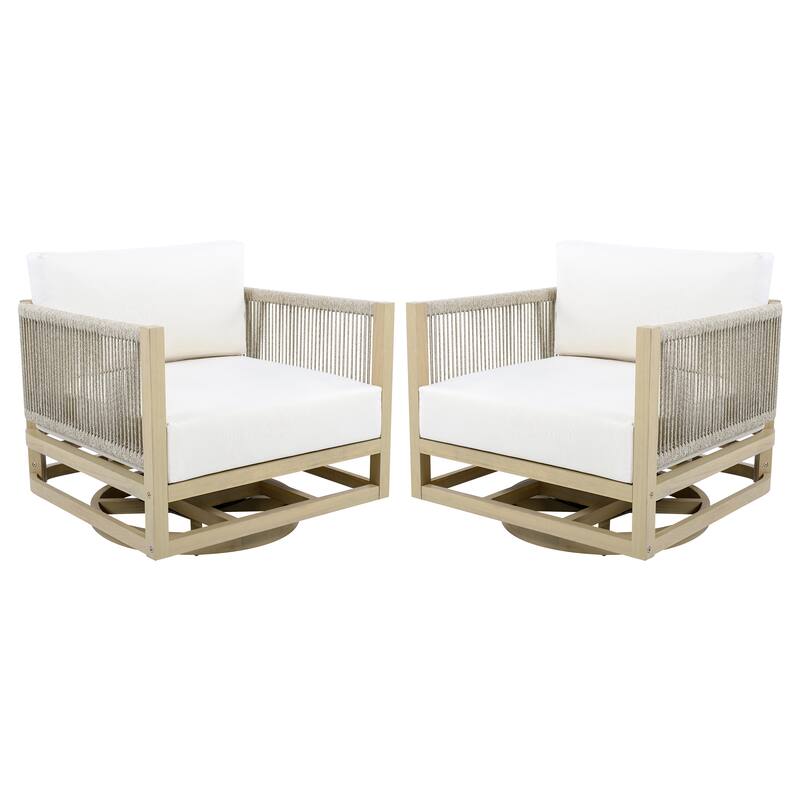 Christopher Knight Home - Coastal Outdoor Acacia Wood Swivel Club Chair with Thick Cushion