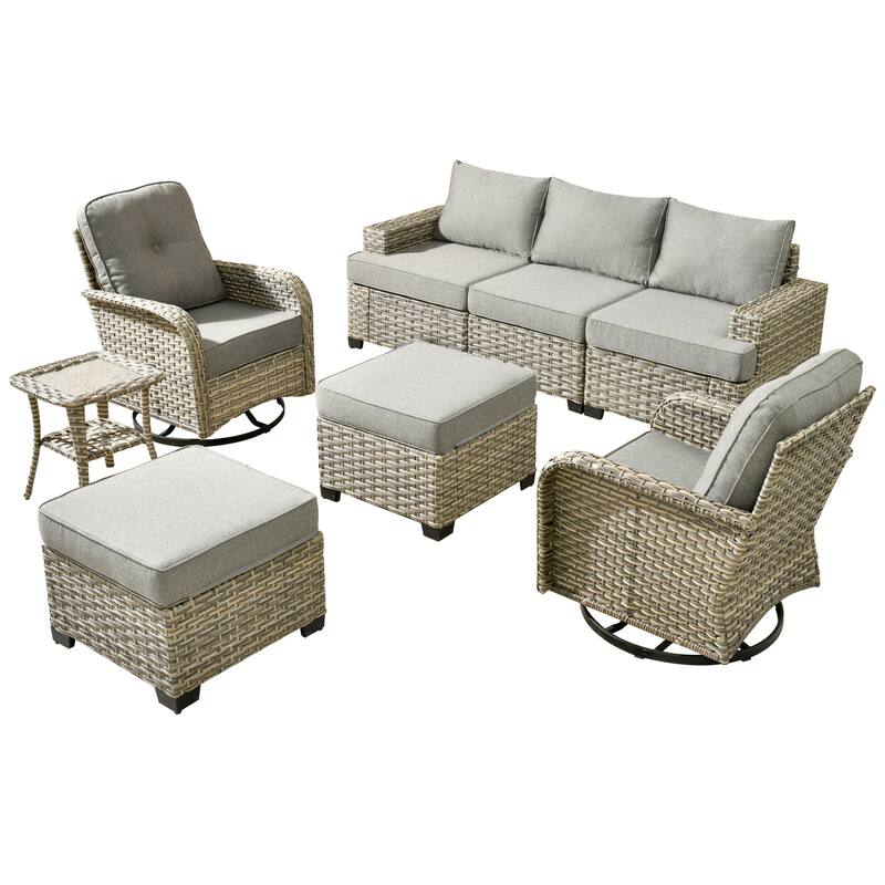 XIZZI 8-piece Outdoor Grey Wicker Furniture Conversation Set