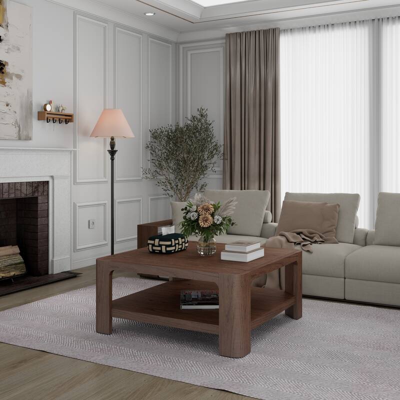 NPD Furniture Trevin Coffee Table with Open Shelf - Square - Walnut