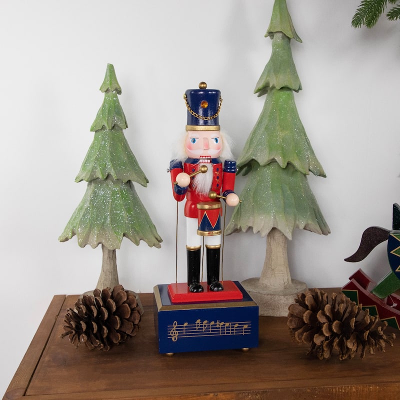 12" Red and Navy Nutcracker Drummer Animated and Musical Christmas Figure