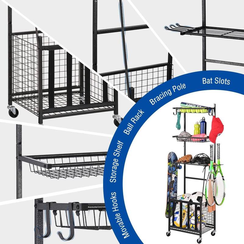 4 Tier Garage Storage Organizer for Sporting Goods Balls