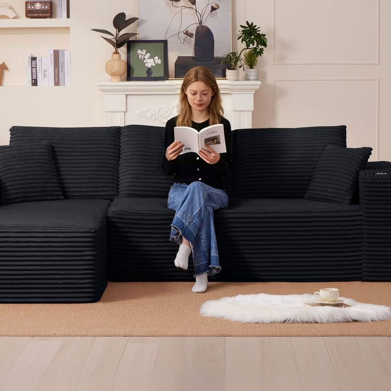 102.76" Corduroy Cloudy L Shaped Sofa with Chaise