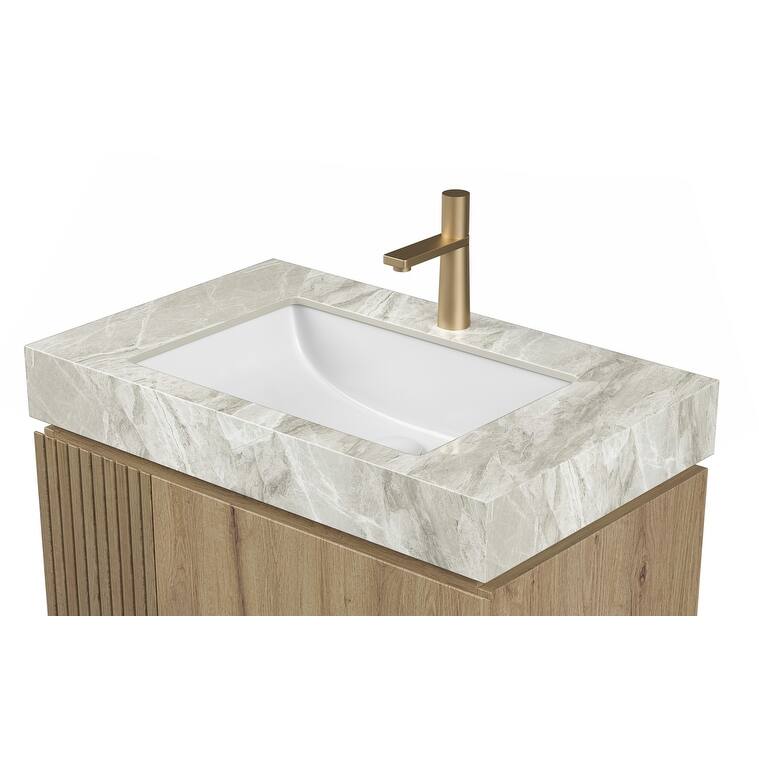 30" Sintered Stone Countertop & Ceramic Basin, NO Cabinet, NO Faucet and Sink Cover