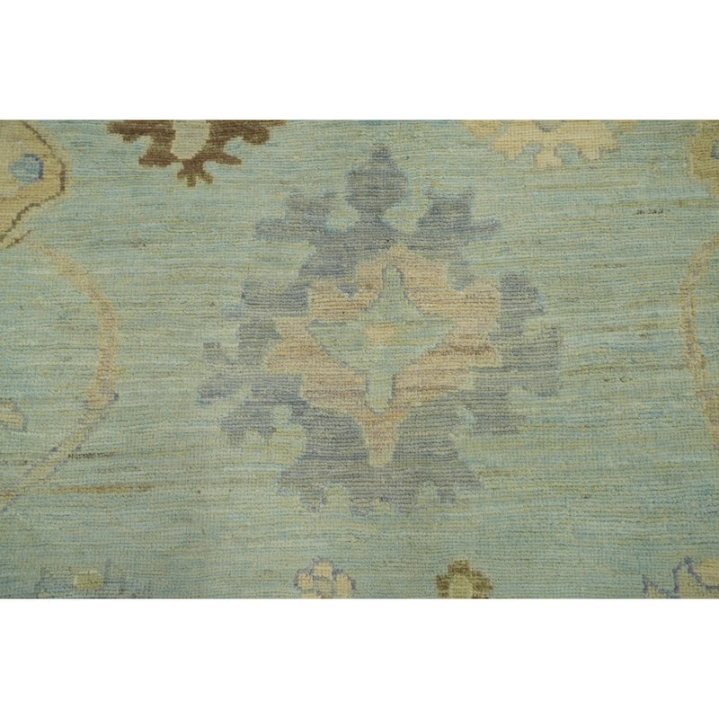 Vegetable Dye Wool Oushak Turkish Area Rug Floral Geometric Carpet - 11' 7'' X 9' 1''