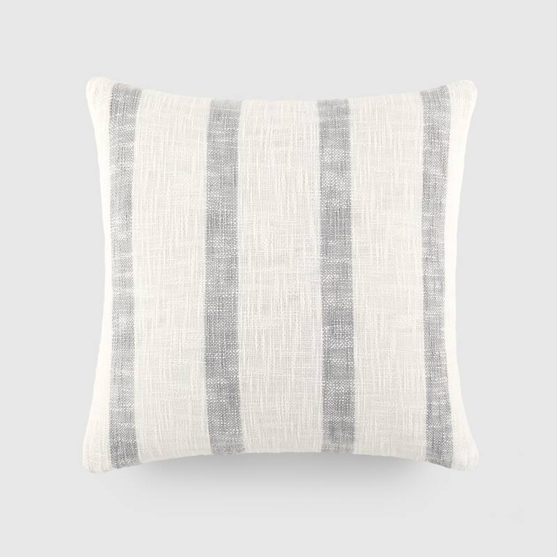 Yarn-Dyed Cotton Decor Throw Pillow in Awning Stripe - Gray