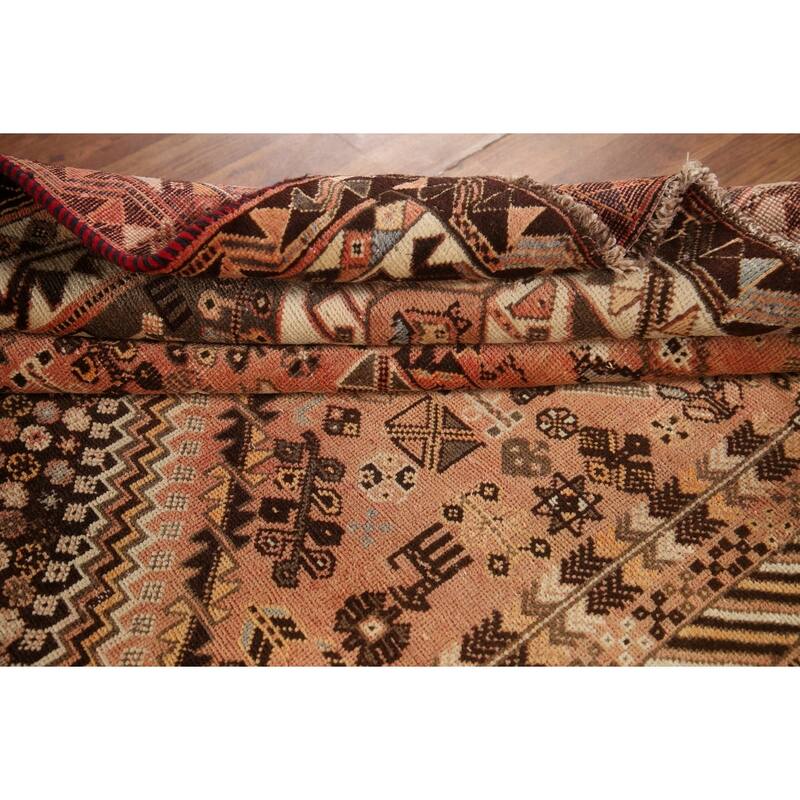 Hand Knotted Oriental 100% Wool Carpet Traditional Tribal Peach Shiraz Area Rug - 8' 7'' X 5' 6''