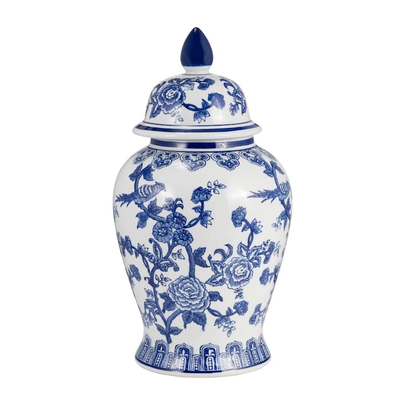 Sagebrook Home Ceramic Chinoiserie Ginger Jar with Lid