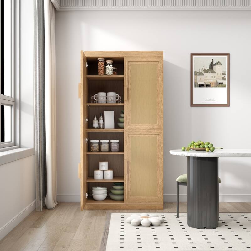 Modular Sideboard Cabinet with Storage Buffet Cabinet with Rattan Doors for Living Room Kitchen Dining Room Entryway