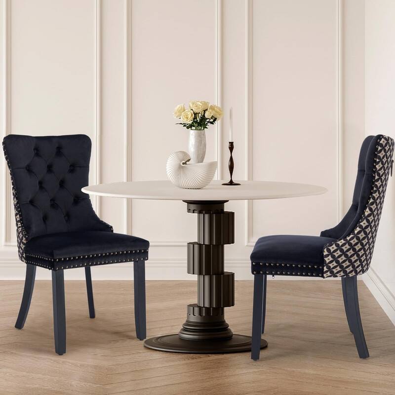 Tufted Naliheads Solid Wood Upholstered Dining Chairs (Set of 2) - BlackPattern BlackLegs